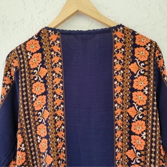 Matilda Jane Bohemian Orange and Navy Patterned Crochet Blouse Size Medium - Picture 8 of 11